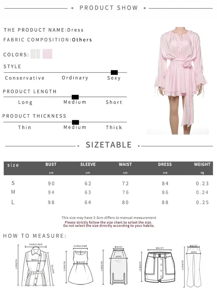 Nibber Elegant 3D Flower Decoration Dress Women Y2K Sweet Style Flare Sleeve Ruched Ribbon Vacation Fashion Summer Mini Bodycon