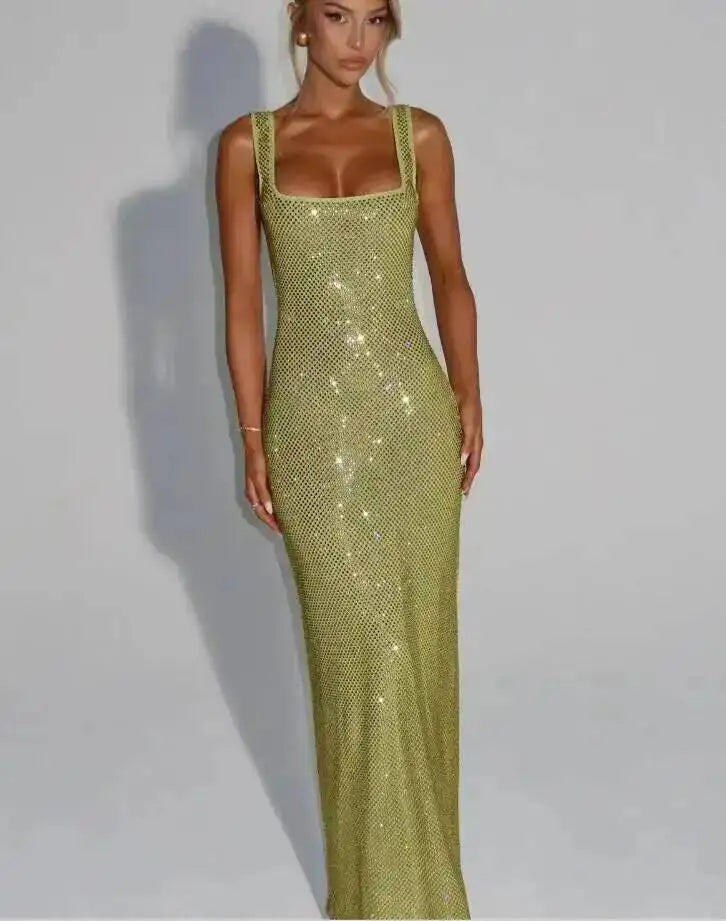 Sleeveless Sequined Mesh Maxi Dress Bodycon