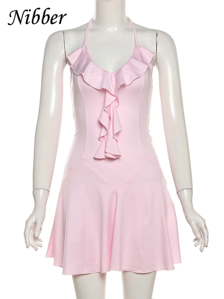 Exquisite Woven Ruffle V Neck Summer Bodycon Dress