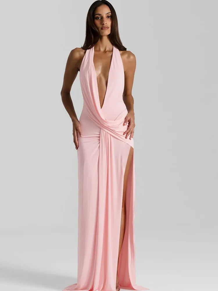 Sleeveless Deep V Backless Maxi Dress For Party Night Out