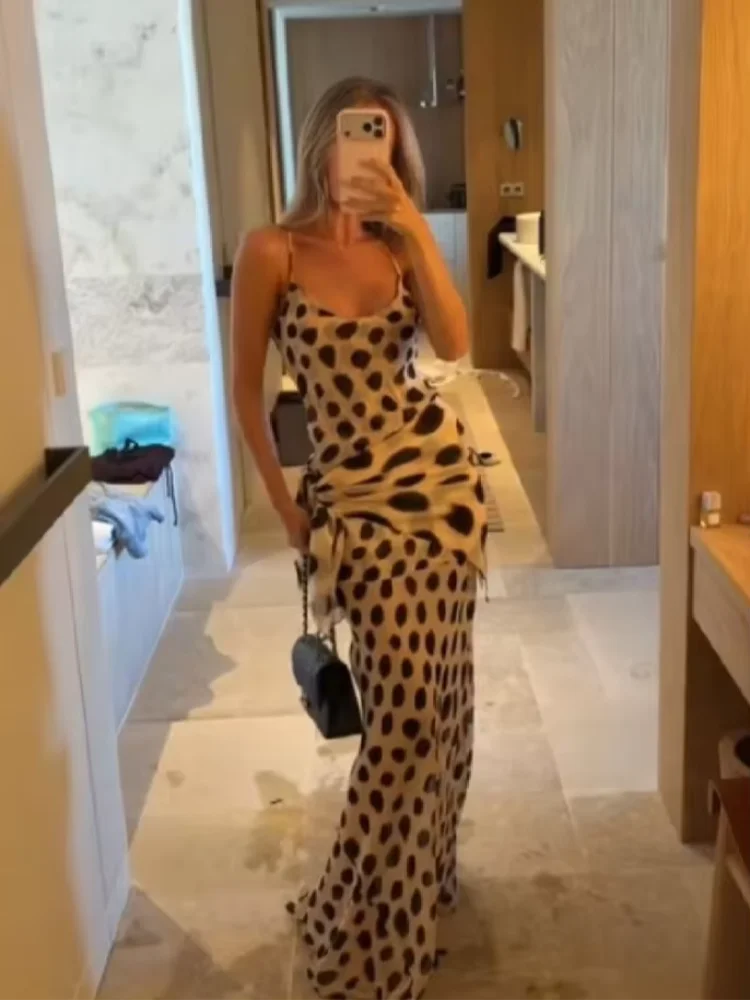 Bold Animal Print Slip Dress V Neck Ruched Maxi