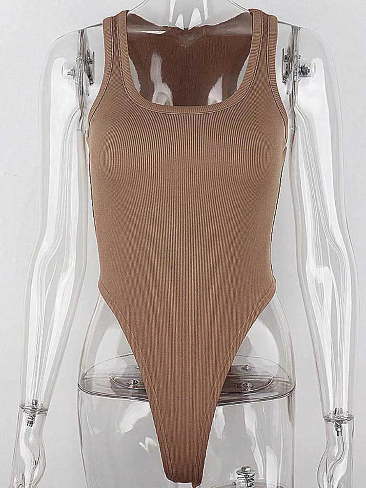 Sleeveless Knit Bodysuit Off Shoulder Clubwear