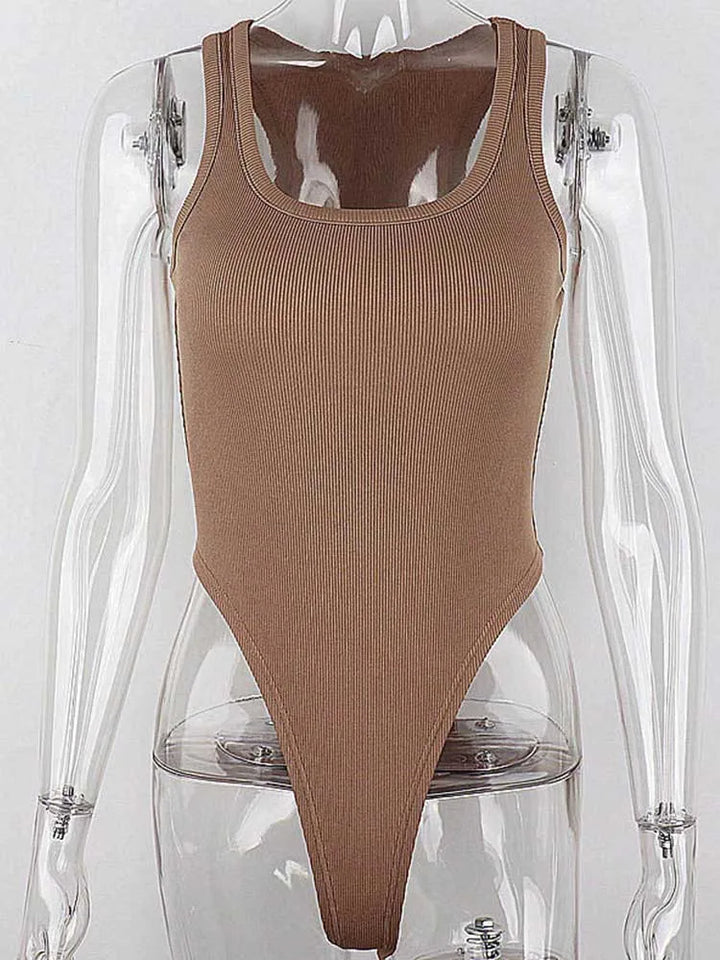 Sleeveless Knit Bodysuit Off Shoulder Halter Top