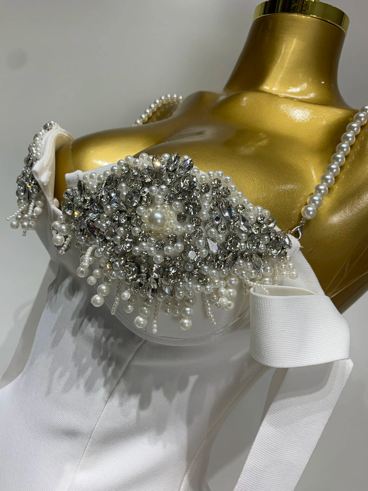 Elegant Kormanly Women Backless Crystal Pearl