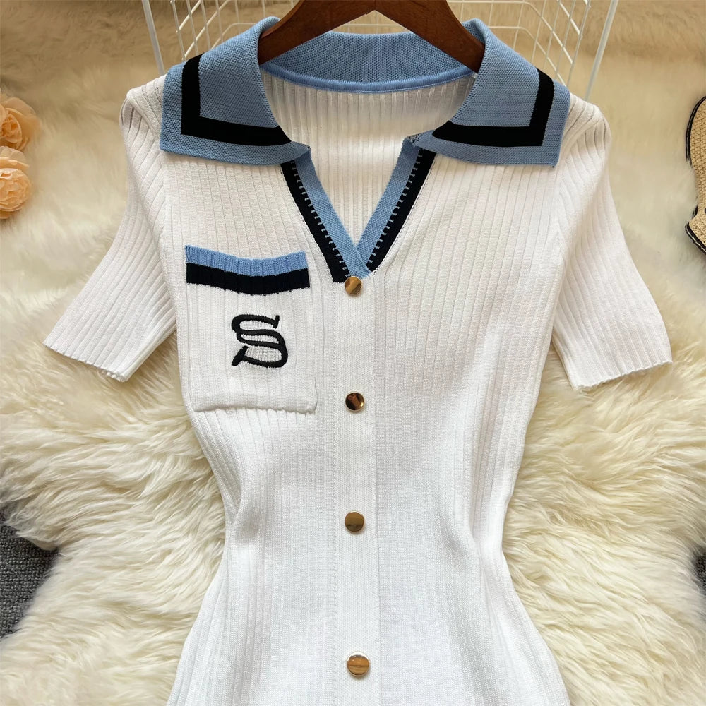 YuooMuoo Y2K Embroidered Knit Summer Dress Women