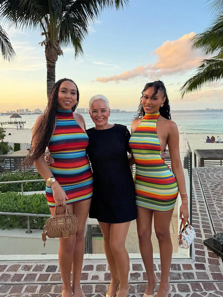 Luxurious Knit Stretch Stripe Halter Dress