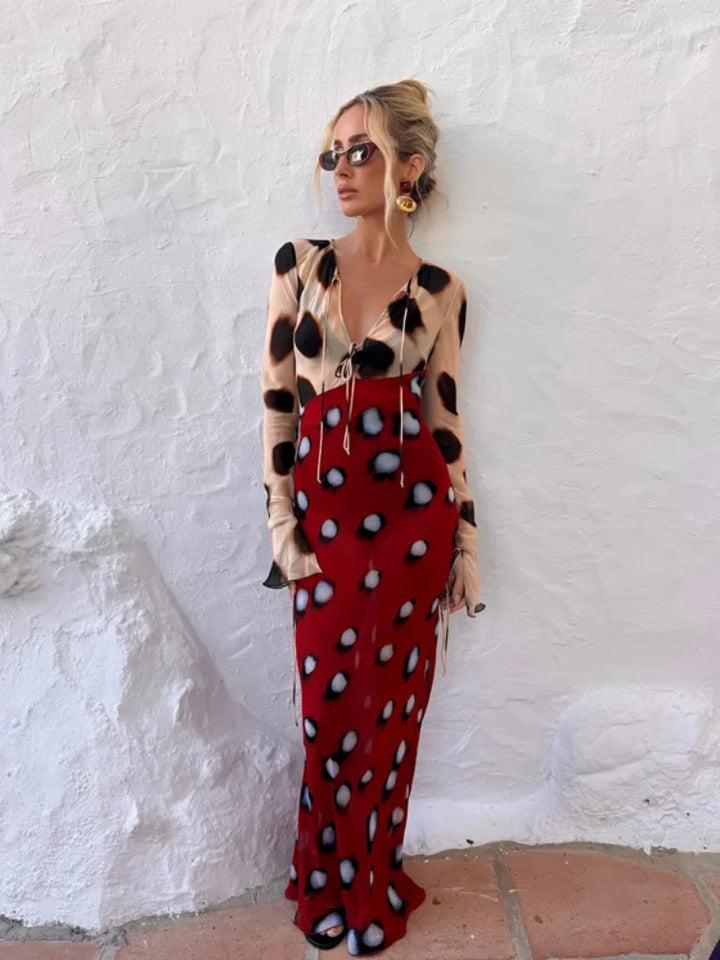 Bold Animal Print Slip Dress V Neck Ruched Maxi