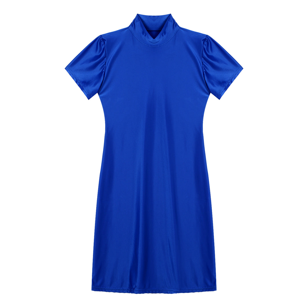 Signature Glossy Mock Neck Mini Dress For Tropical