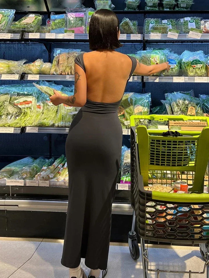 Backless Long Bodycon Dress For Women Grey