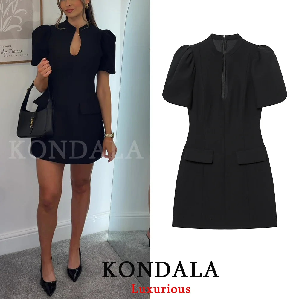 Black Puff Sleeve Party Mini Dress For You