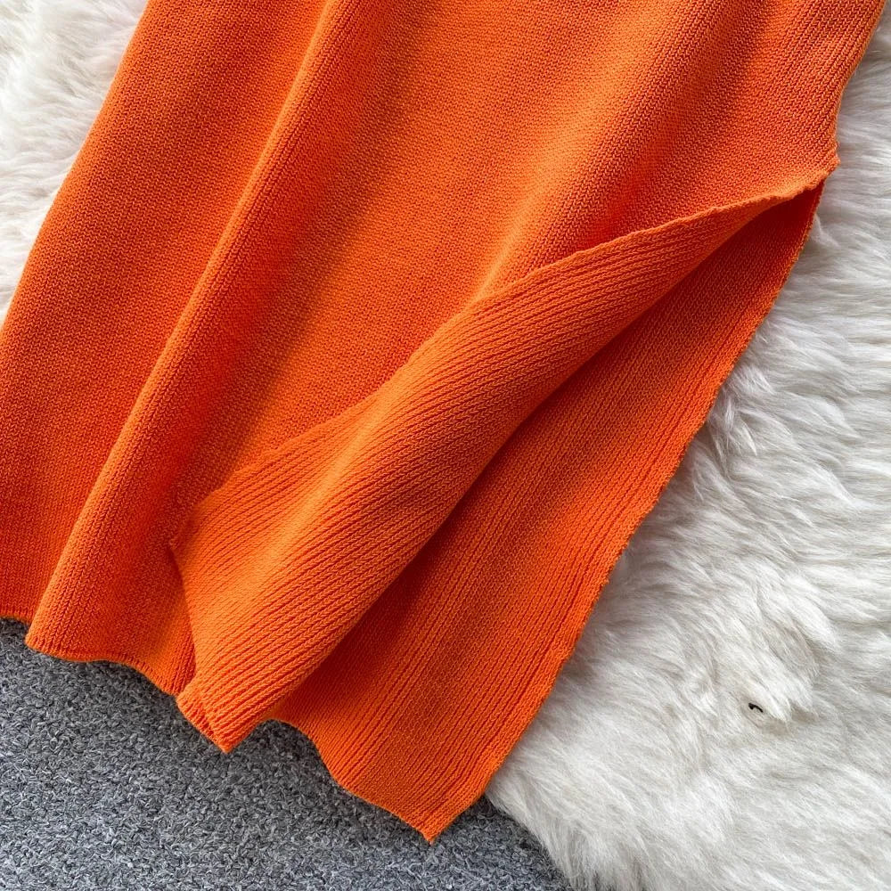 Cozy Knitted Midi Dress With V Neckline