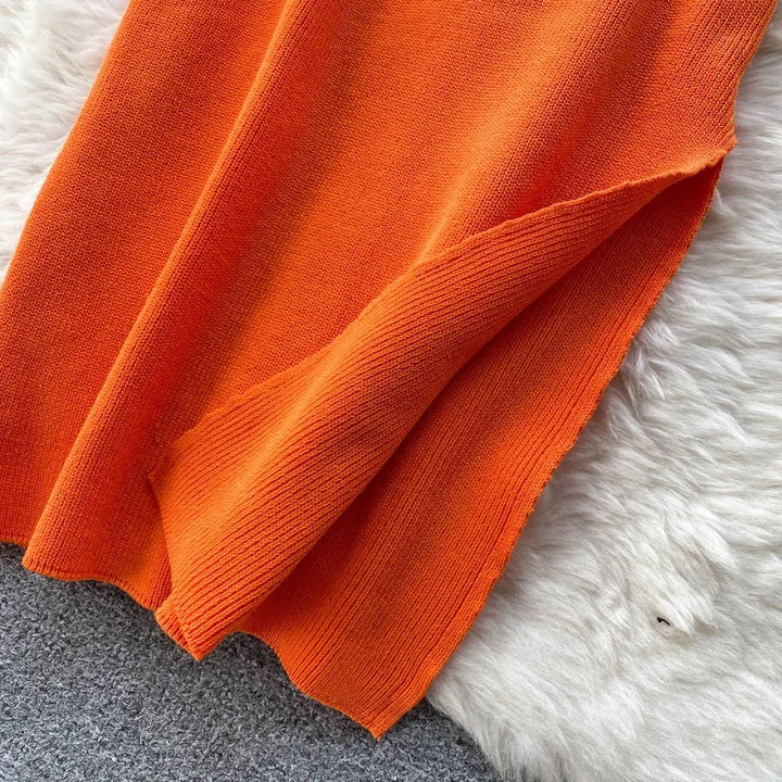 Cozy Knitted Midi Dress With V Neckline