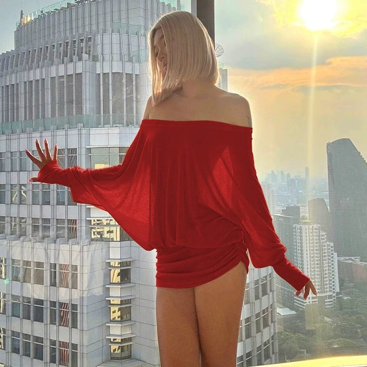 Chic Off Shoulder Sheer Mini Dress For Elegant