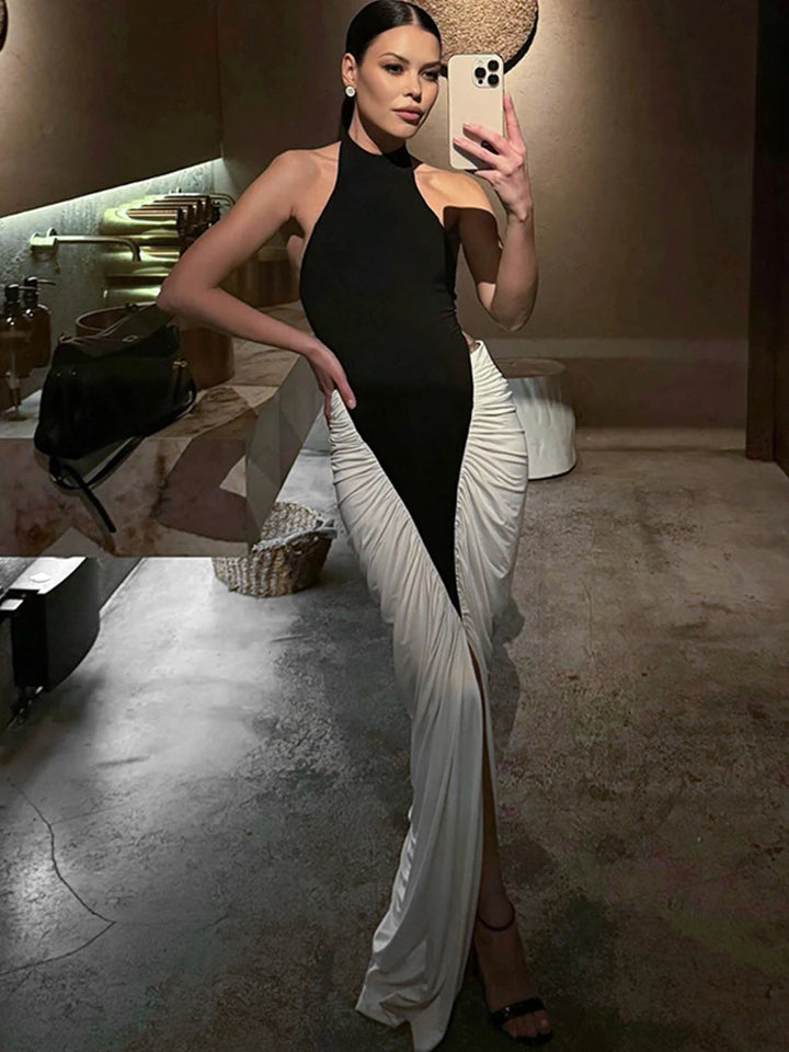 Style Black White Patchwork Summer Maxi Dress