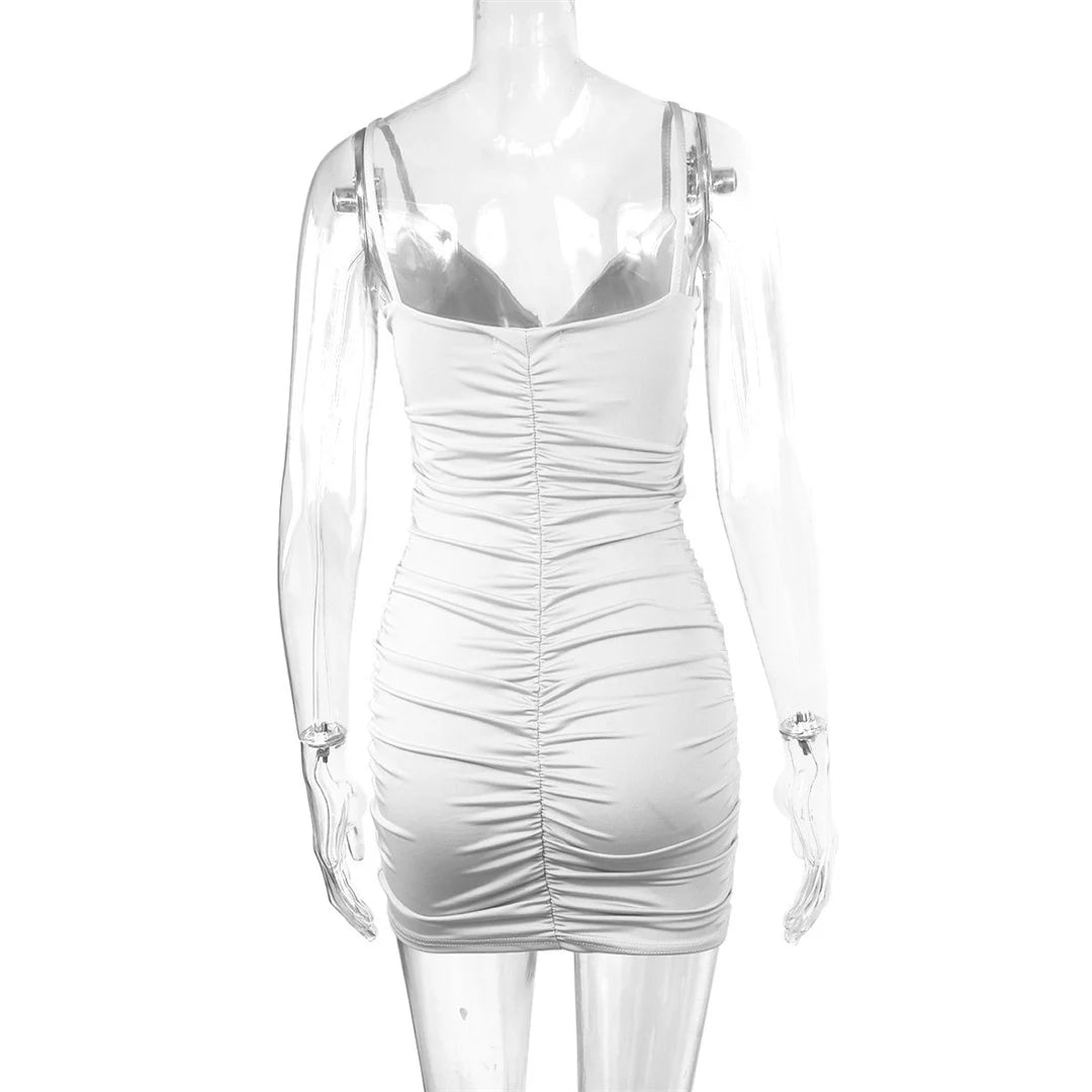 Signature V Neck Pleated Bodycon Mini Dress