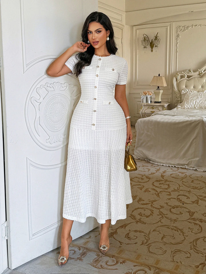 Shuangfuxiang Gold Button A Line Dress