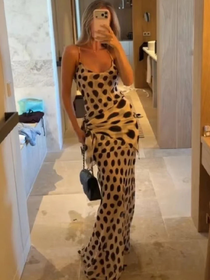 Bold Animal Print Slip Dress V Neck Ruched Maxi