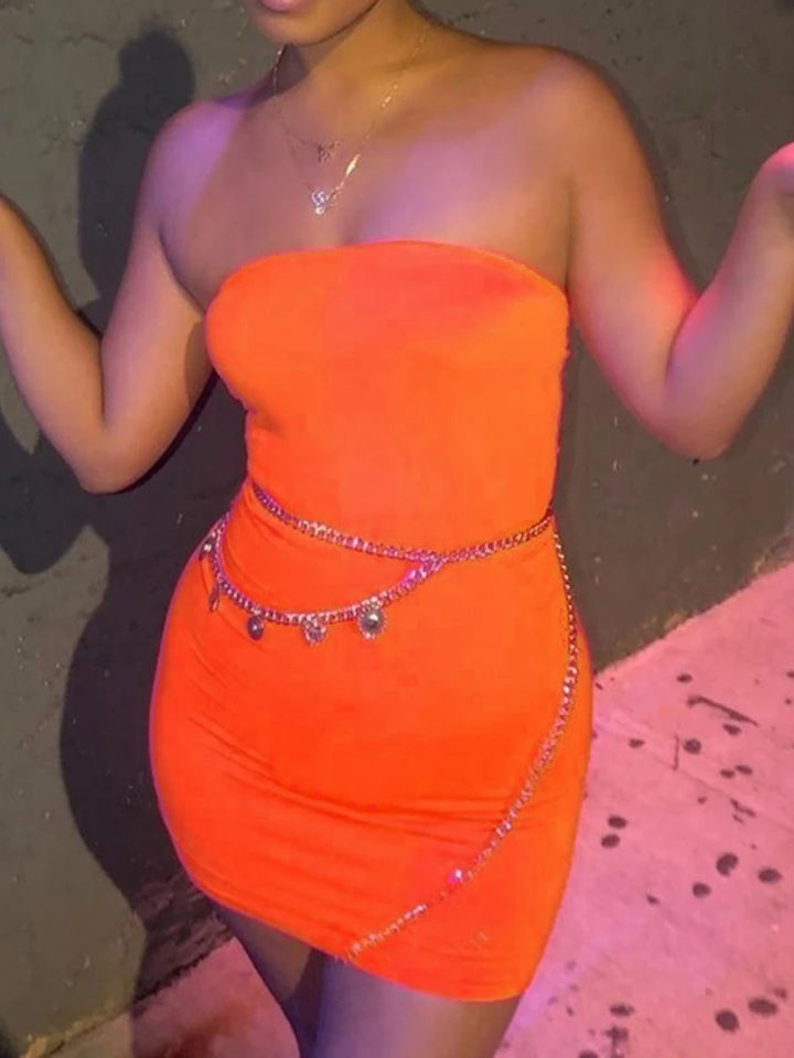 Sexy Strapless Off Shoulder Pink Bodycon Dress