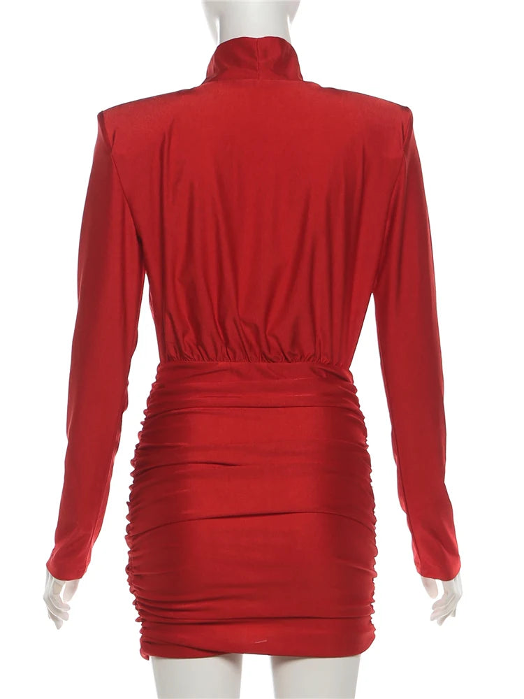Nibber Exclusive Peach Ruched Turtleneck Bodycon