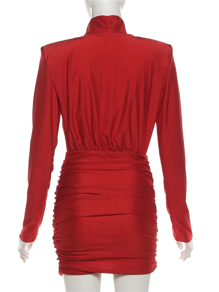 Nibber Exclusive Peach Ruched Turtleneck Bodycon