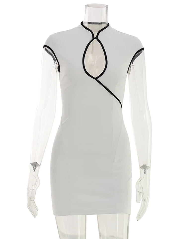 Huhugirl Mini Dresses Fashion Color Block Hollow Out Sleeveless Sheath Slim Bodycon Club Street Style Designed For Women Casual