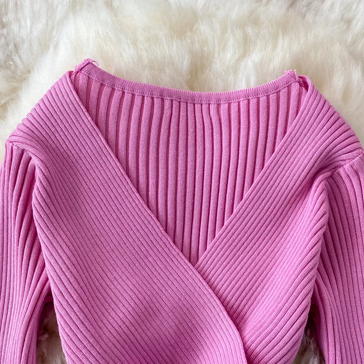 Yuumuoo Women Elegant Cross V Neck Slim Waist