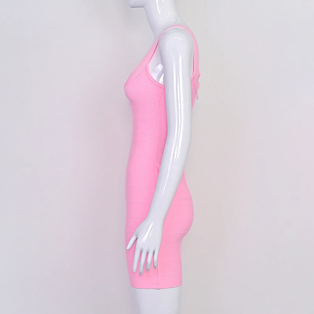 Luxury Pink Ginger Bandage Bodycon Mini Dress