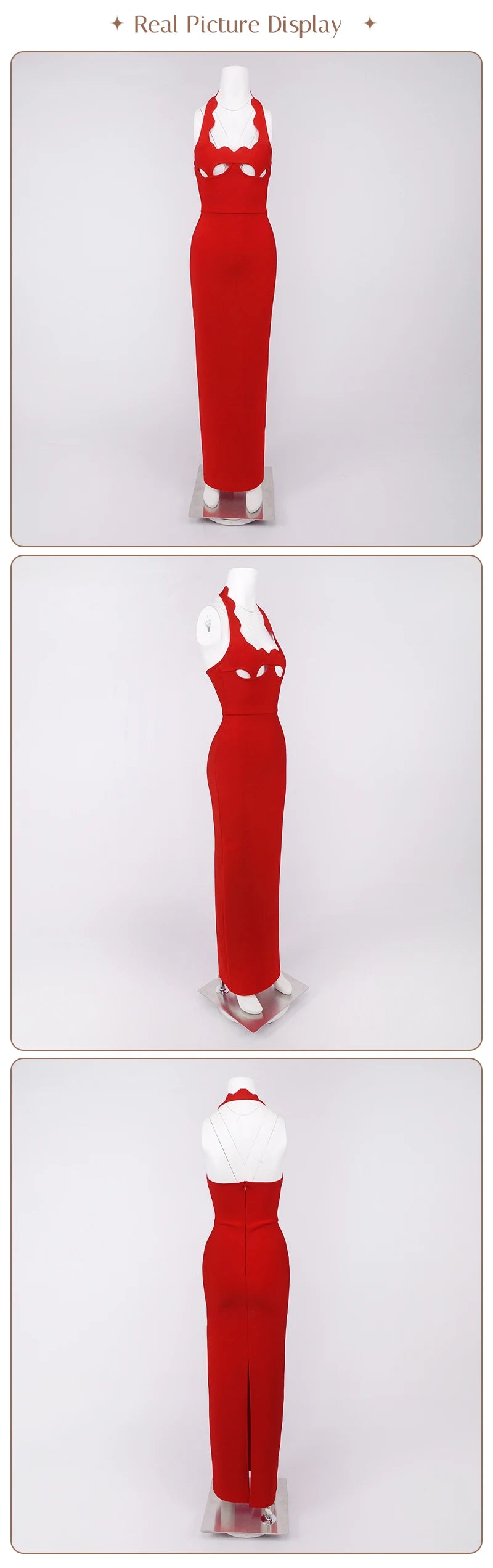 Vj Gachi Elegant Knit Halter Black Evening Gown
