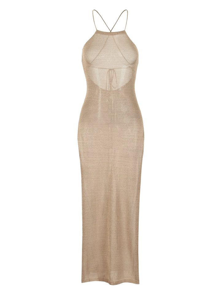 Luxe Knit Halter Backless Beach Dress For Women