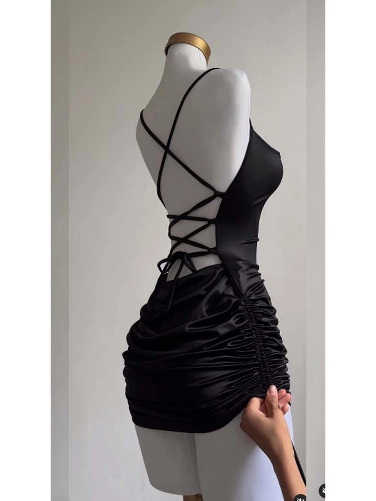Sexy Sleeveless Backless Bodycon Mini Dress Satin