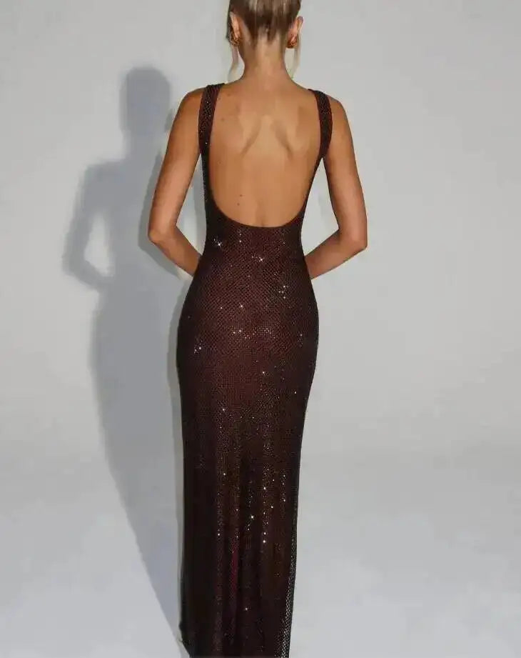 Sleeveless Sequined Mesh Maxi Dress Bodycon