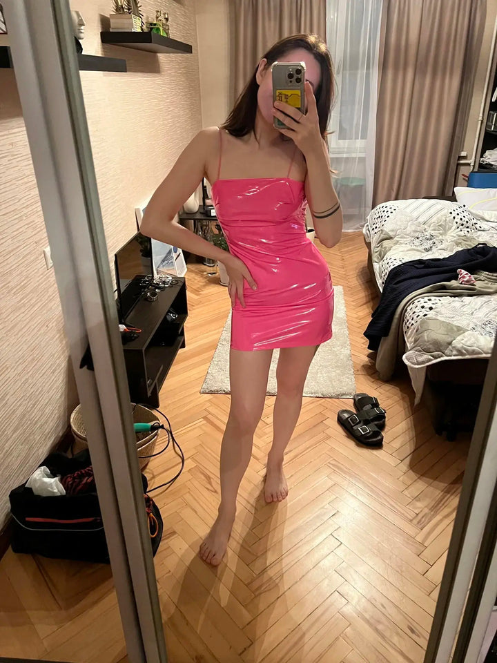 Fursdic Signature Pu Leather Mini Dress