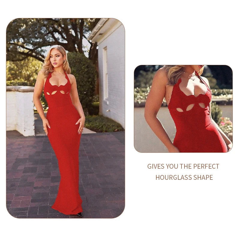 Vj Gachi Elegant Knit Halter Black Evening Gown