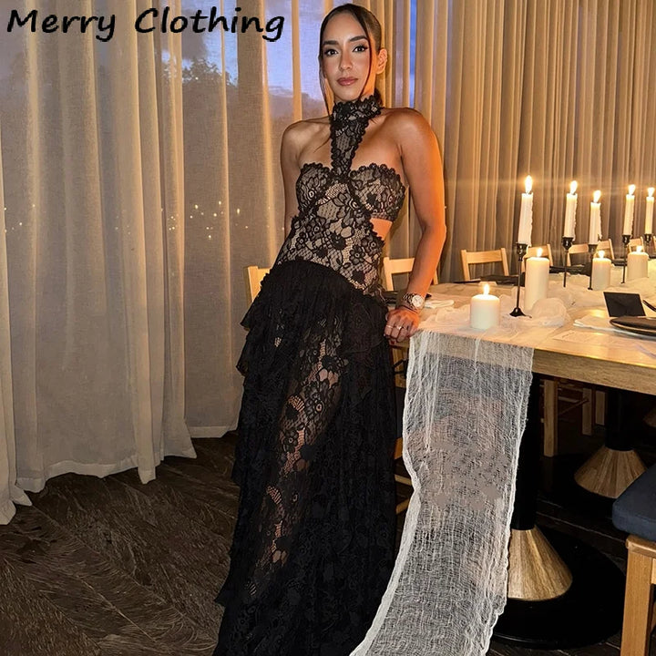 Stunning Lace Patchwork Evening Dress For Club