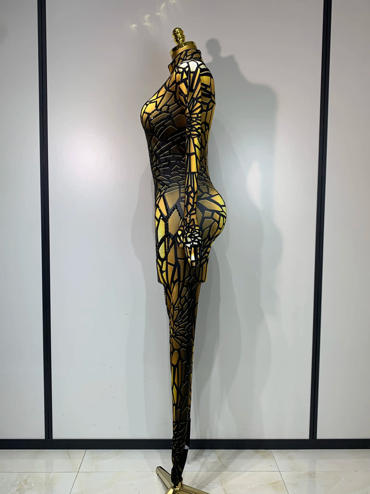 Stunning Black Rhinestone Jumpsuit For Elegant