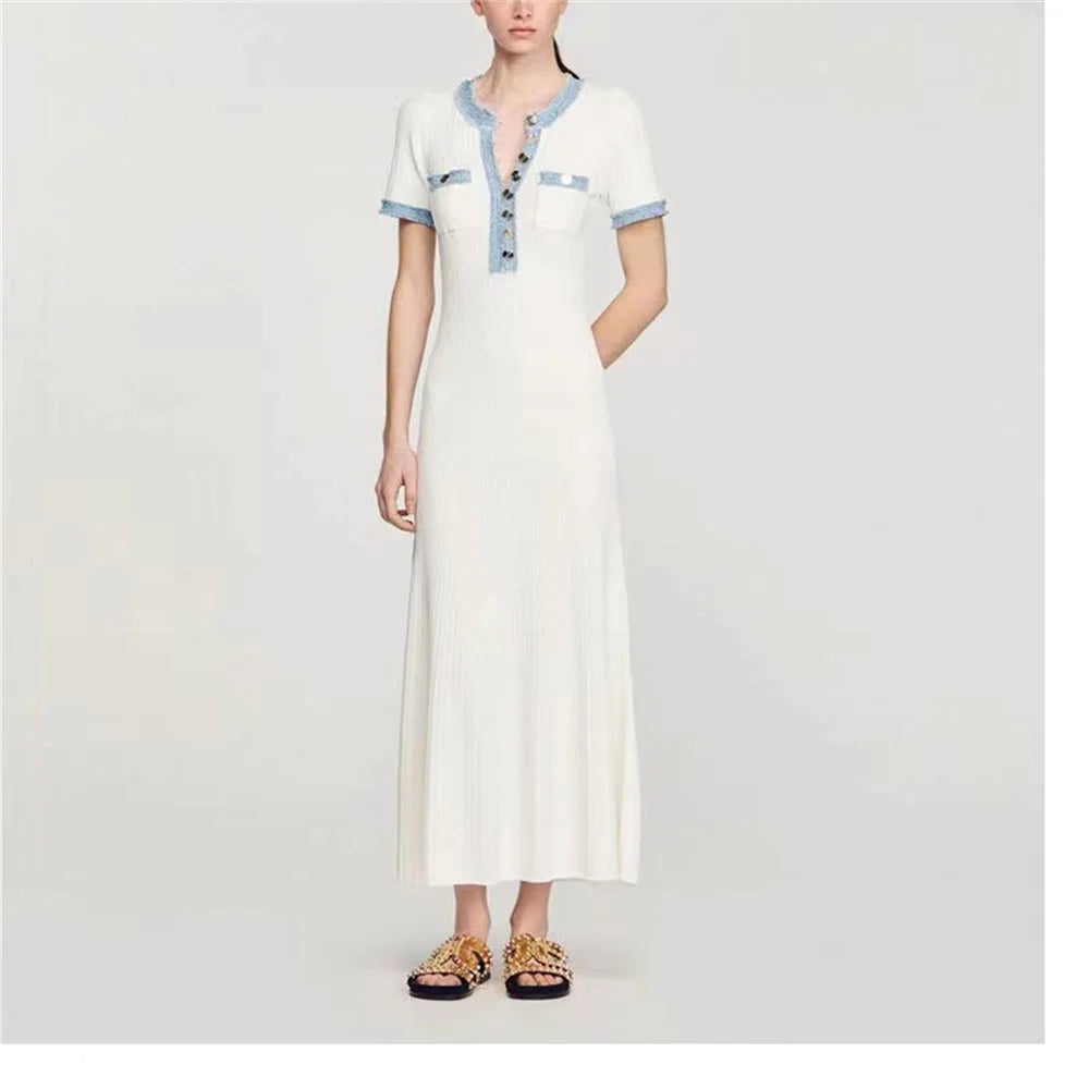 Chic O Neck Knit Maxi Dress With Pockets