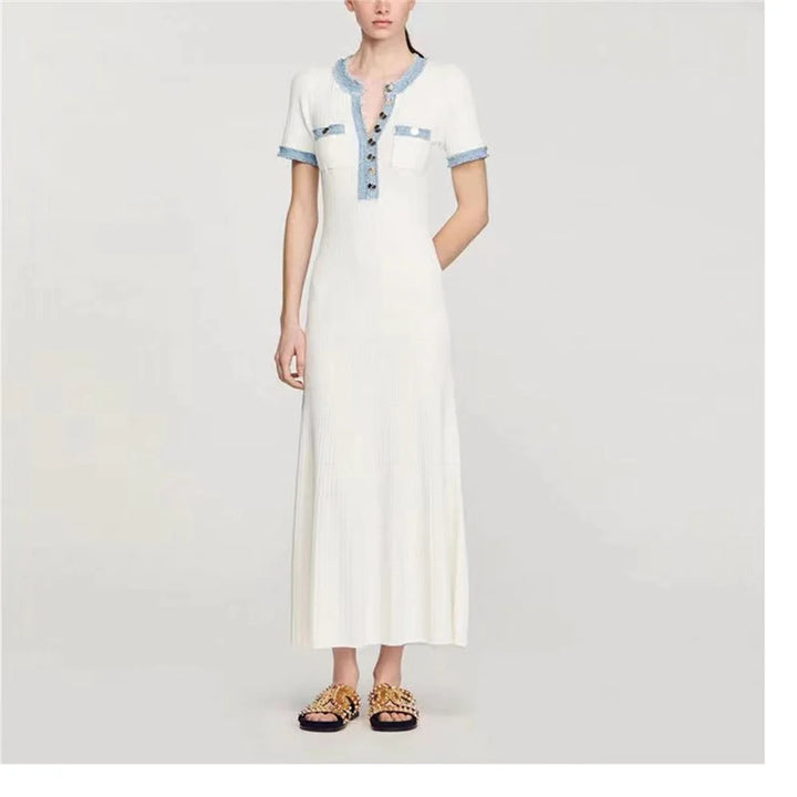 Chic O Neck Knit Maxi Dress With Pockets