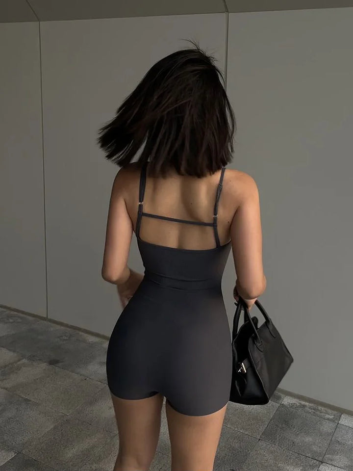 Backless Bodysuit Tank Romper Women Slim Fit Black