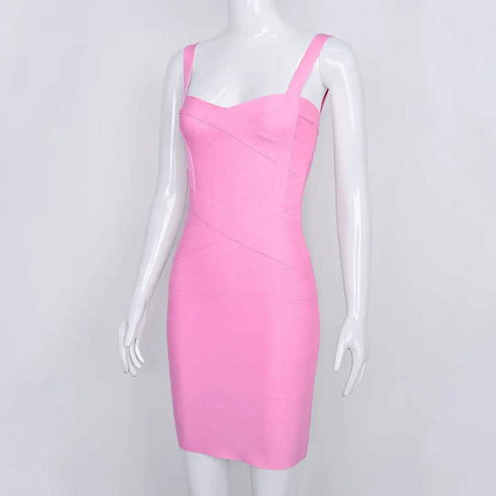 BEAUKEY Blue Spaghetti Strap Women Mini Bandage Dress Bodycon Sexy Above Knee Length Bodycon Party Club Dress XL Classic Vestido
