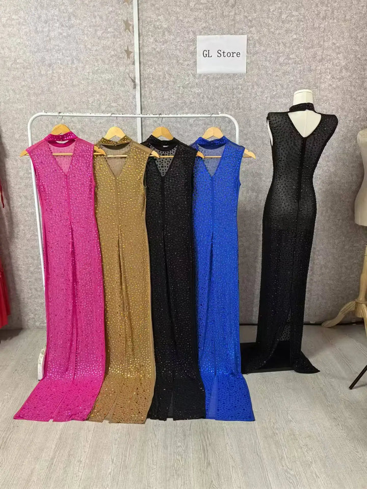 Luxury Rhinestone Maxi Evening Dress For Prom