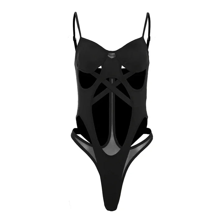 Y2K Black Bodysuit Women Hollow Out Sleeveless
