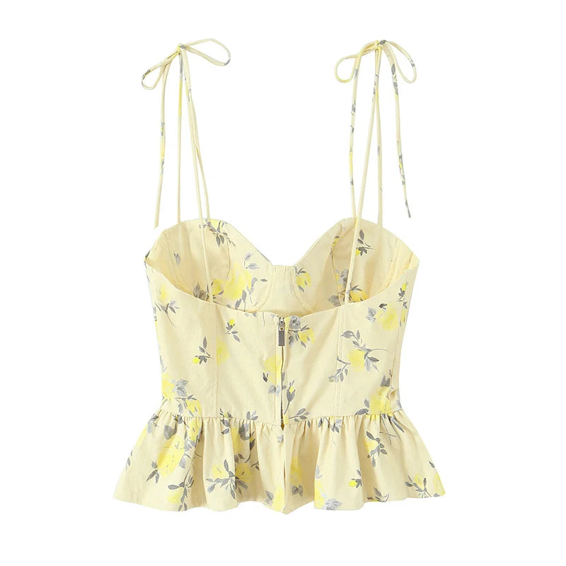 Chic Elegant Corset Top Backless Short Cami Tops New 2026 Summer Fashion Floral Printed Sexy Party Night Tops