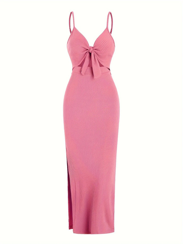 Floral Knit V Neck Sleeveless Backless Long Dress
