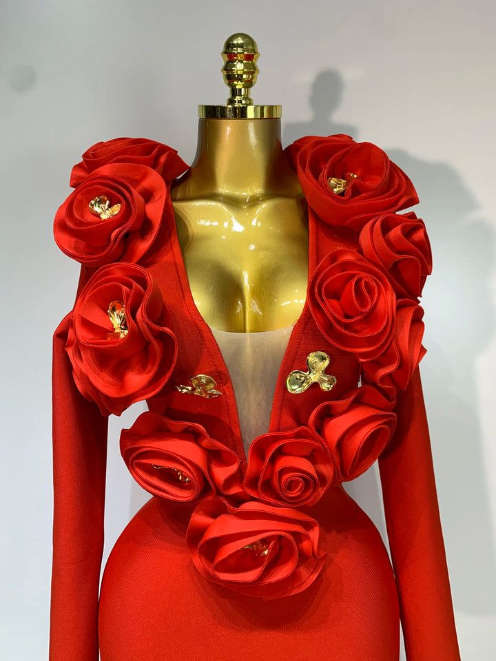 Luxury 3D Floral Bandage Dress For Stunning