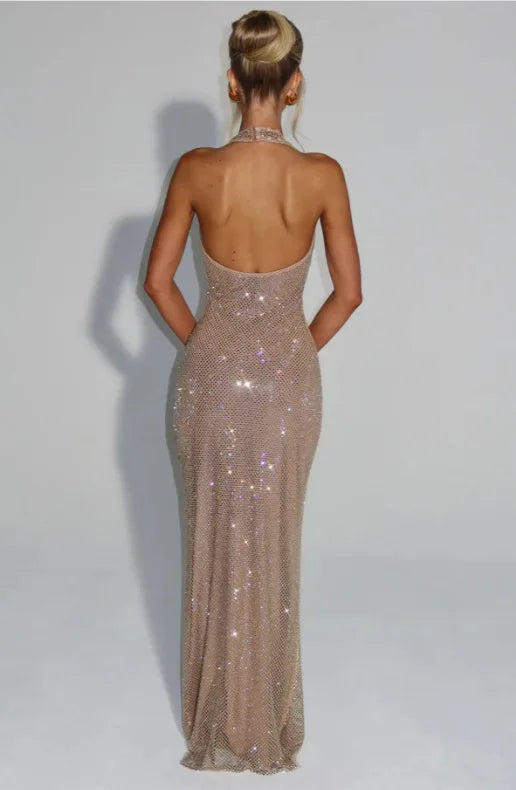 Sleeveless Sequined Mesh Maxi Dress Bodycon