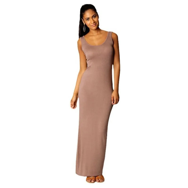 Women Sleeveless Maxi Bodycon Dress Solid Color