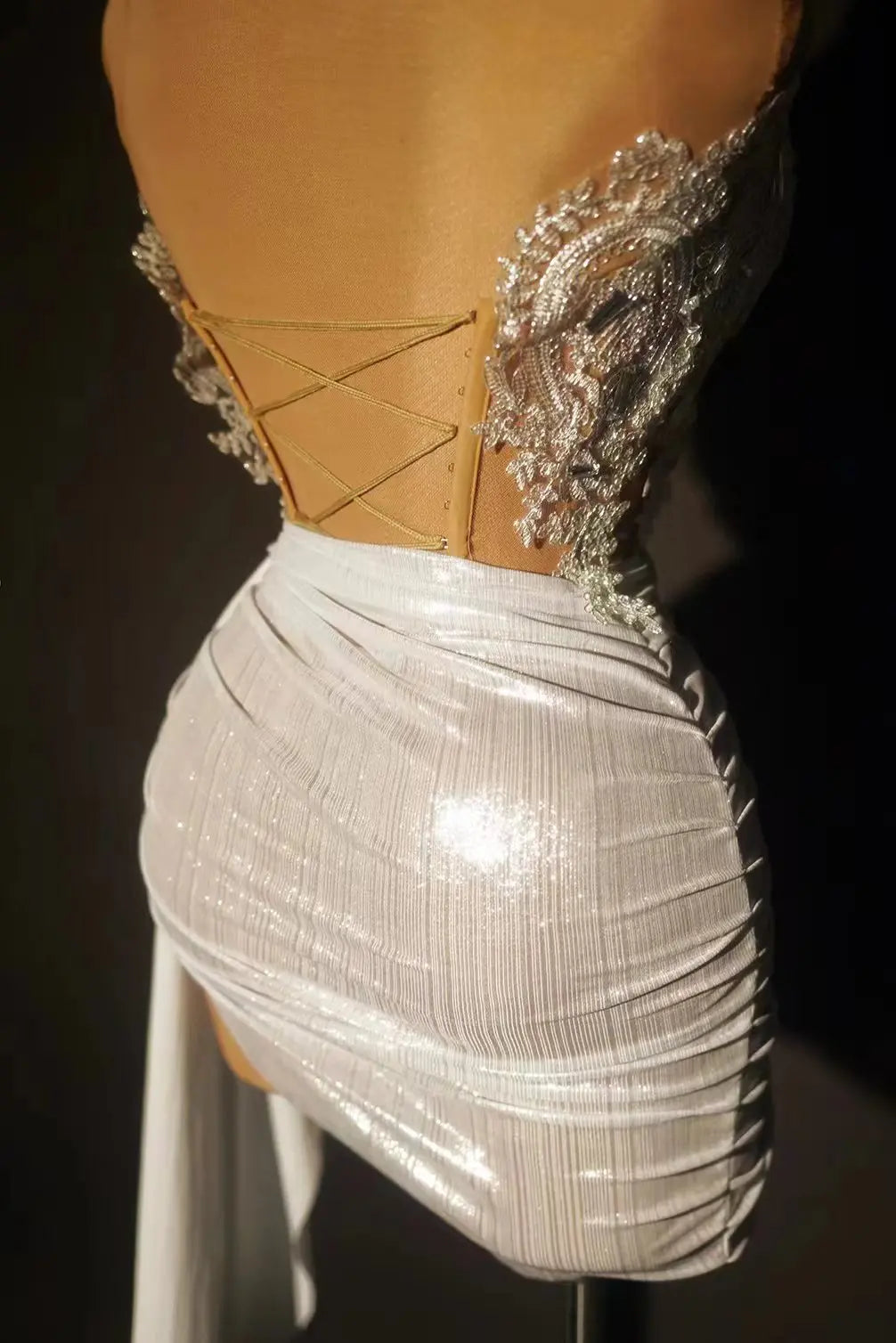 Signature Gold Applique Strapless Bodycon Dress