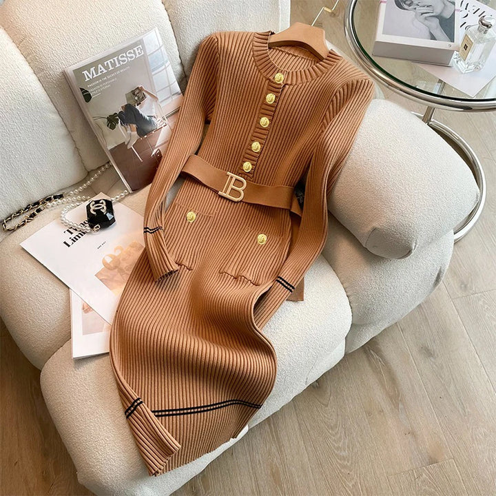 YuooMuoo Women Knitted Belted Dress Bodycon Office