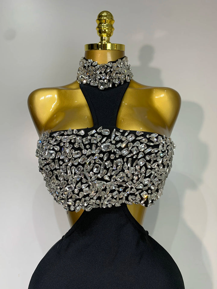 Women Backless Sparkly Crystal Bodycon Party Dress