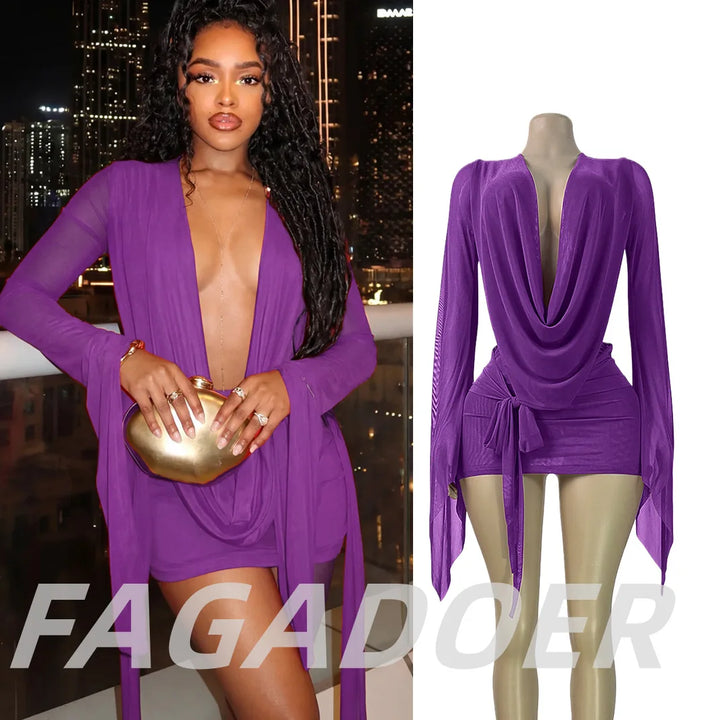 Fagadoer Mesh See Through Mini Bodycon Dress Women